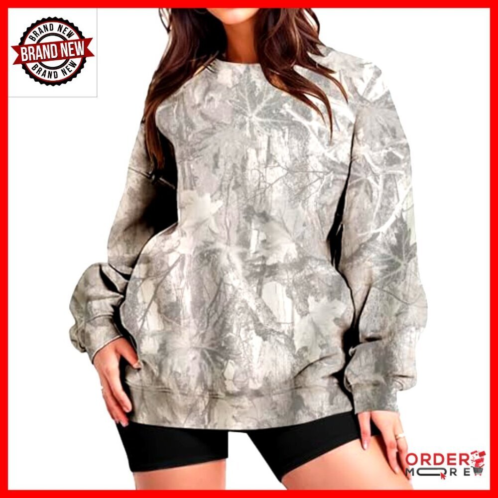 Oversized Fleece Crewneck Sweatshirt Camo Pullover Top Hunting Style - Picture 2 of 7